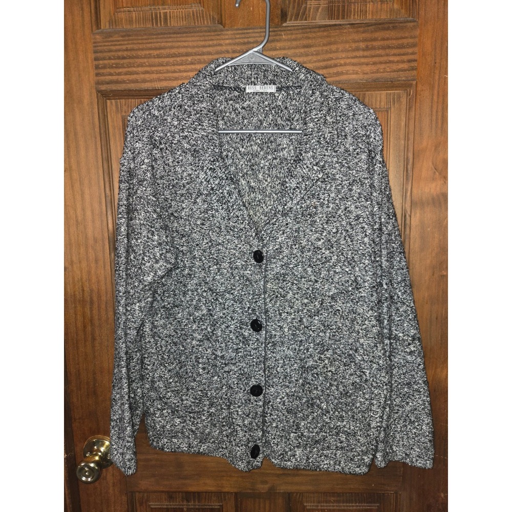 Russ Berens Malibu Womens Marled Knit Cardigan Sweater Black White Button Front
